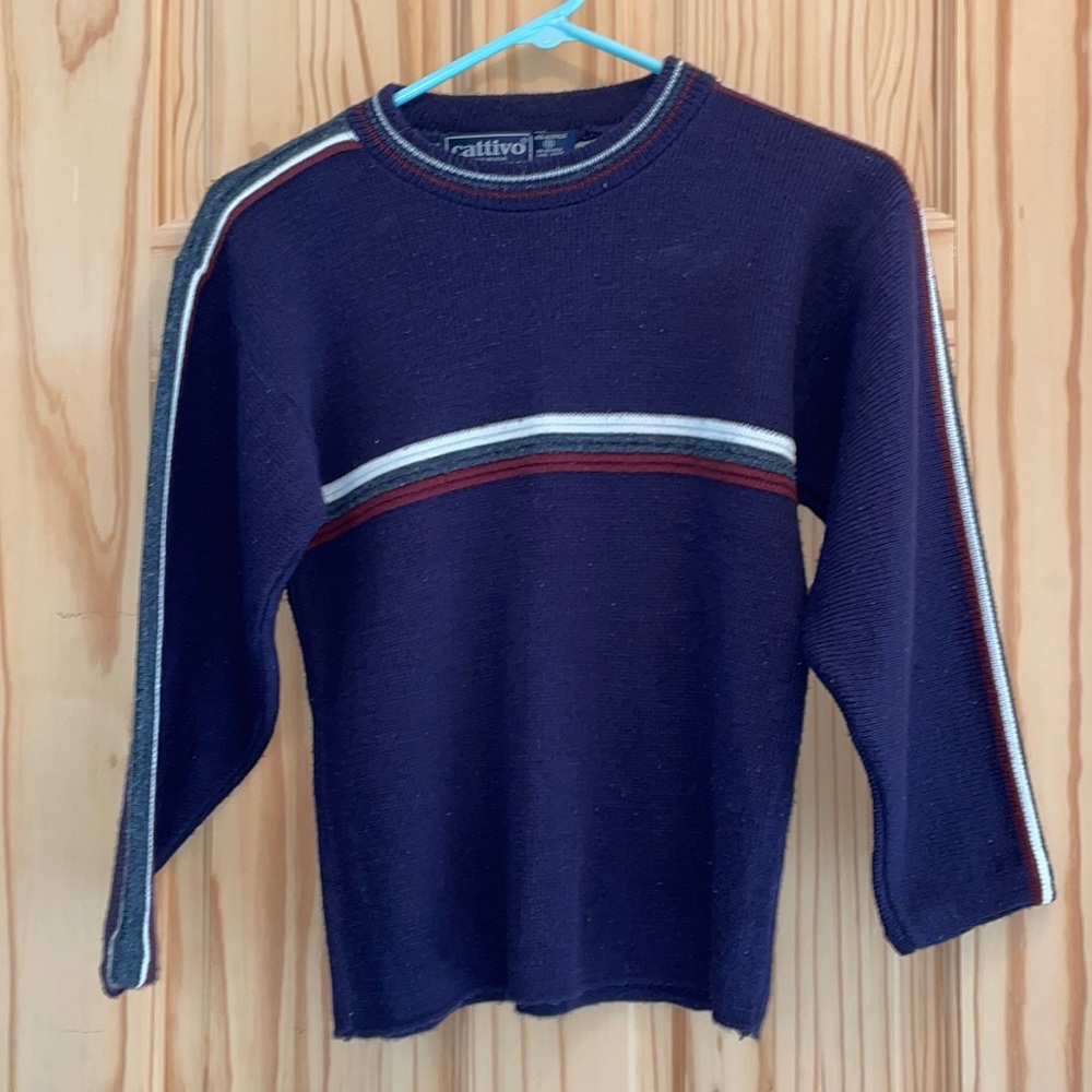 Vintage 90's Cattivo Crew Neck Sweater S Small Navy, Gray, Maroon, White #40450